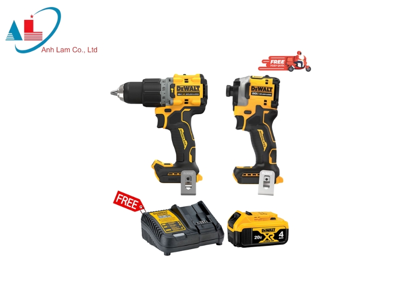 Combo NEW DeWalt - Máy vặn vít Dewalt DCF850N-KR + Máy khoan pin DCD805N-KR + Pin 20V 4.0Ah - Tặng Đế sạc DCB115-KR